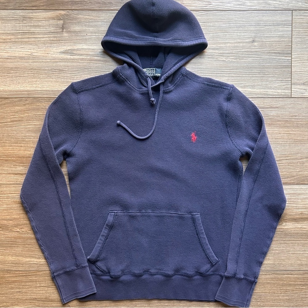 Ralph Lauren | Waffle Knit Premium Popover Hoodie in Navy (Medium)
